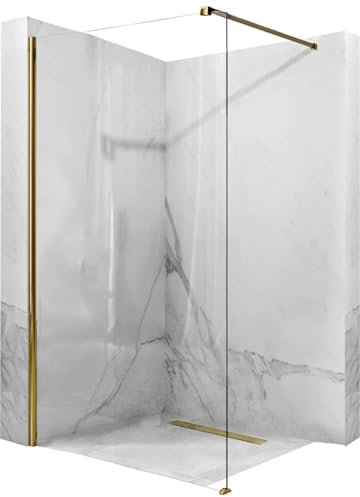 Rea AERO GOLD 100 Duschwand - WALK IN Gehärtetes transparentes Sicherheitsglas 8 mm (Gold)