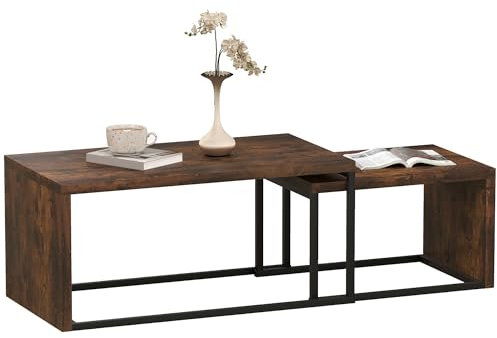 HOMCOM 2er-Set Couchtisch Satztisch Sofatisch Beistelltisch Kaffeetisch Verschiedene Formen multifunktional elegant schlicht Metallfuß MDF Schwarz+Braun 90x48x42 cm/ 59x42x36 cm