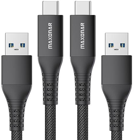 Maxonar 2Pack câble de charge rapide USB C 10Gbit/s données USB A câble de voiture Android 3.1A chargeur rapide câble de transfert de données pour Samsung Note20 Galaxy S23 Z Flip5 Pixel 8 1M noir
