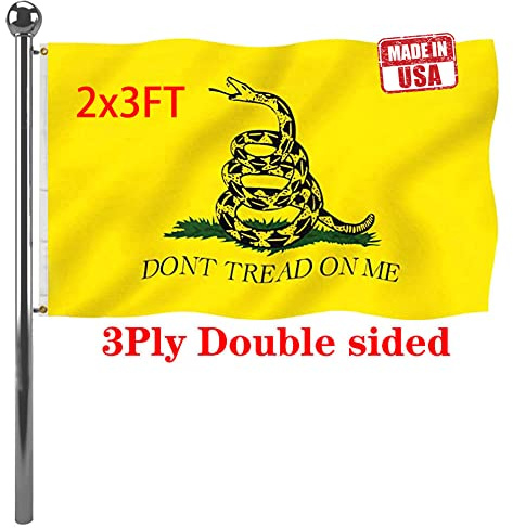 Jayus Gadsden-Flagge mit Schlangenflagge, doppelseitig, 200 D, 3-lagig, Polyester, Don't Tread On Me Flaggen, Banner, Libertarische Flagge mit lebendiger, kraftvoller Schlange