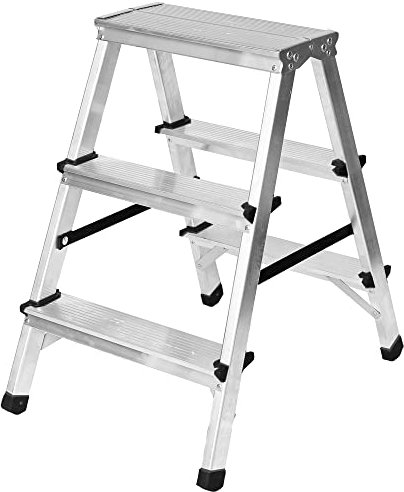 Zweiseitige Aluleiter Klappleiter Haushaltsleiter 2x3 Stehleiter Tragkraft 120kg | 3 Stufen / 120kg