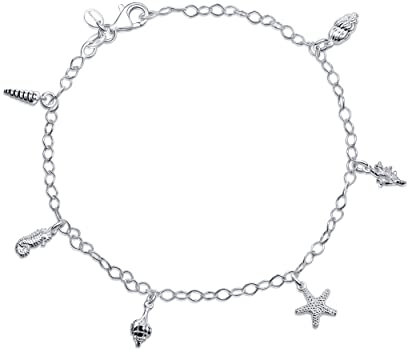 Amberta Damen Fußkettchen mit Anhängern aus 925 Sterling Silber: Meeresmuscheln - 22 + 3 cm