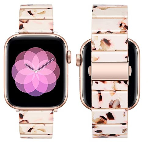 Omter Band Replacement for Apple Watch 41mm 40mm 38mm Women Men Fashion Resin Band Bracelet Strap Compatible with iWatch Series 7 6 SE 5/4,Series 3/2 /1(Nougat White 41mm 40mm 38mm)