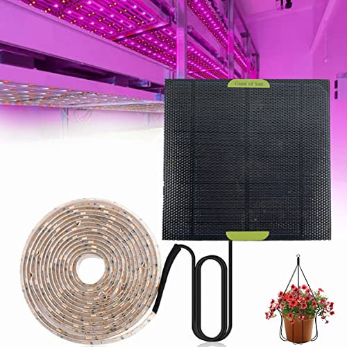 1 Set Solar LED Plant Grow Light Strip 16.4ft Full Spectrum Plant Grow Lamp 5W Solar Powered Seeding Growing Light for Succulents Greenhouse Plants Hydroponic Culture Garden Seedlings(5 meters 300LED)