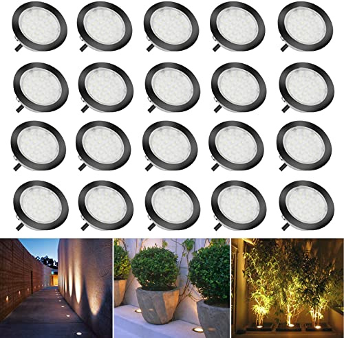 CHNXU 20 Stück LED Bodeneinbaustrahler, Warmes Weiß Terrassenbeleuchtung Bodenlampe Ø80mm 2.5W Treppen Einbauleuchten IP67 Wasserdicht Außenleuchten für Terrasse, Garten, Balkon, Küche, Schwarz