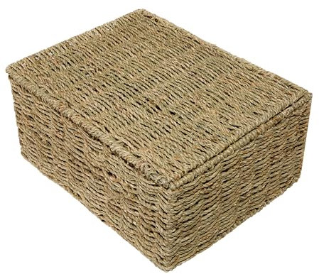 Seagrass Woven Storage Basket With Lid Gift Hamper Christmas Eve Box Bathroom Storage(Large)
