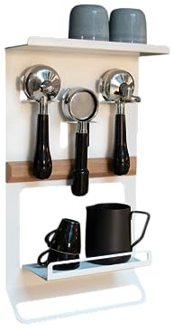 Crealutionz Flate® Barista Regal für Siebträger, Tamper und Barista Zubehör in weiß (Wandhalterung für Kaffeezubehör)
