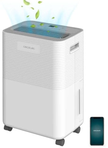 Cecotec Deshumidificador BigDry 8000 Expert Connected. 16 L/día, Depósito Extraíble de 2L, Control por Wifi, Función de Secado de Ropa y Temporizador 24 horas, Área de Cobertura de 30m2