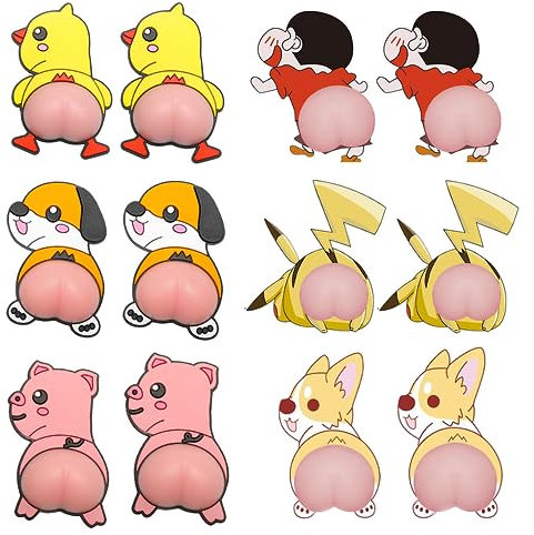 XFLYP Auto Netter Hintern Silikon Aufkleber, Cartoon Tier Butt Sticker für Auto-Rückspiegel, Türen, Stoßstangen, Handy, Kühlschrank, Tür (12 Stück)