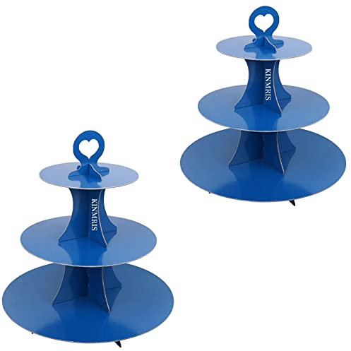 KINMRIS 2 Pack Cupcake Stand 3-Tier Rounded Edge Cake Stand, Cardboard Cake Stand, Birthday Party SUPPLIES TIER 3 Tier (H-Dark Blue)