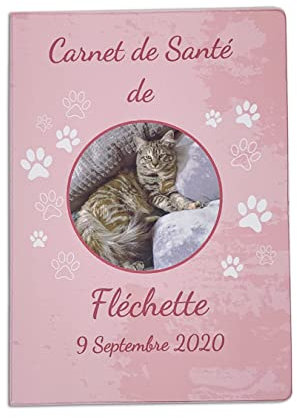 Protège carnet de santé pour Chat ou chien, Texte et photo personnalisables, modèle empreinte rose