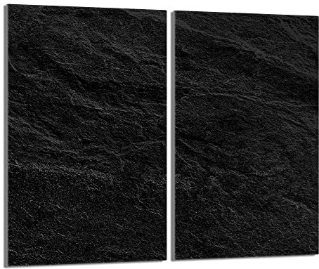 Herdabdeckplatten 2 Teilig 2x30x52 cm Ceranfeldabdeckung Küche Elektroherd Induktion Herdschutz Spritzschutz Glasplatte Schneidebrett, Schiefer Schwarz