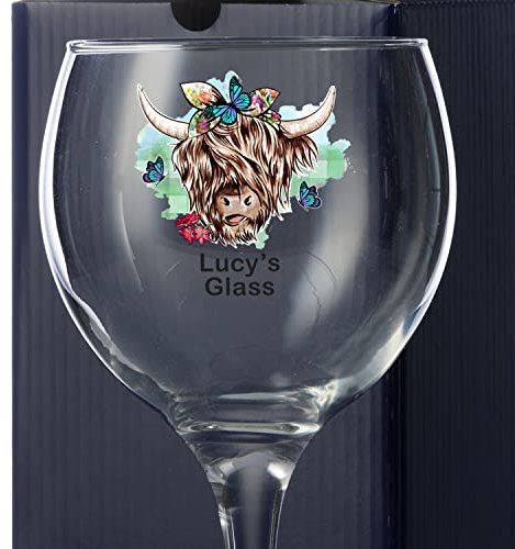 ukgiftstoreonline Personalised Highland Cow Butterfly Cocktail Gin Glass Gift for Her