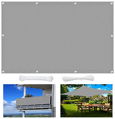 Sonnensegel Rechteck 2.5 x 4 m luftdurchlässig, wasserdurchlässig Sonnenschutz, Rechteckig 1 × 5 m Seile für Balkon Terrasse Garten, Grau