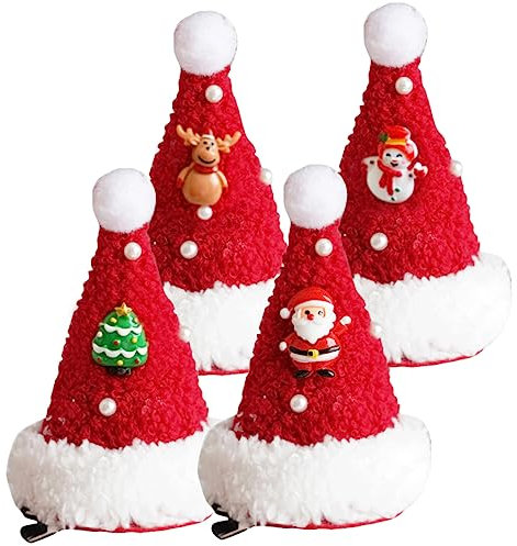 minkissy 4 Stück Haarnadel Weihnachtshaarspangen Für Frauen Mädchen Weihnachtsspange Weihnachtsmädchen Kopfschmuck Nikolausmütze Haarspange Kind Weihnachtsmütze Stoff Weihnachten