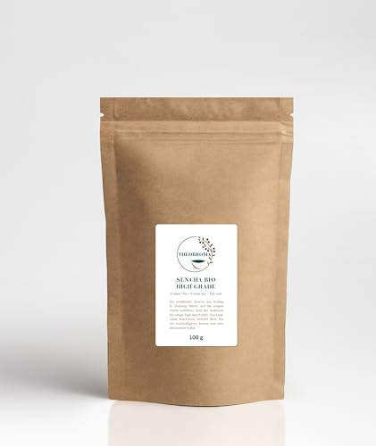Sencha High Grade Bio | Bio Grüntee lose | beschattet gewachsen, intensives Aroma, jadegrün-goldene Tasse | Organic Green Tea | wiederverschließbare Packung, 100g