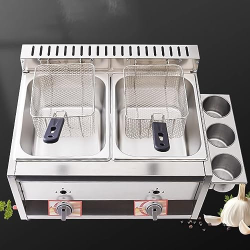 LXURY Friteuse Professionnelle Gaz, Friteuse Commerciale, Friteuse Double avec 2 Paniers, pour Restaurants de Frites Supermarchés Stands de Restauration Rapide