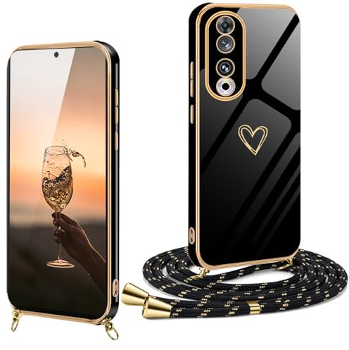 XCYYOO Coque pour Honor 90 avec Cordon,Housse Honor 90 avec Collier Antichoc Étui Silicone avec Motif Coeur d'amour Mignon Lanyard Case Honor 90 Réglable Téléphone Portable Honor 90 Cover