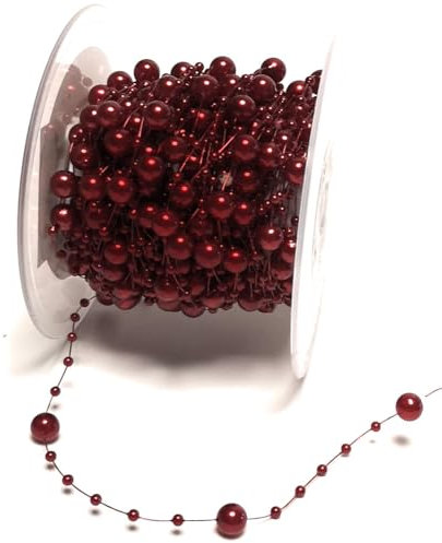 s.dekoda Perlengirlande 15m x 8mm Weinrot Perlenschnur Perlenband