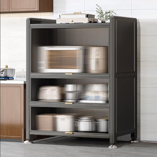 JCSRYD Regal Küche Stehend Freistehender Küchenschrank mit Transparenten Türen, Multifunktionale Aufbewahrung für Mikrowellengewürze, Töpfe und Pfannen (Color : 4 Layers, Size : 60cm/23.6in)