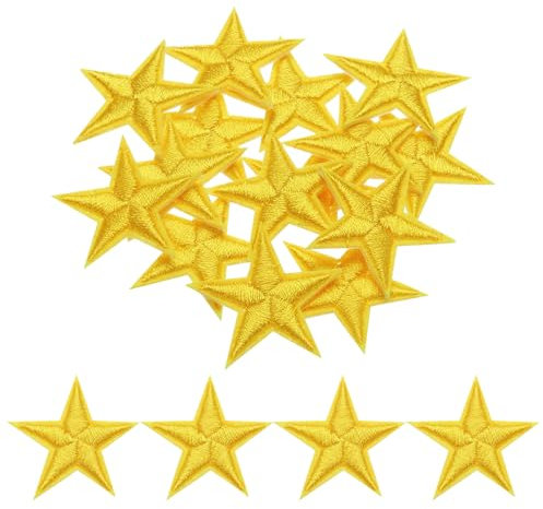 QUARKZMAN Flicken zum Aufbügeln 5 Sterne Aufbügelflicken Bügelflicken Aufbügel Patches Bestickt zum Aufnähen für Kleidung Jeans Jacken Rucksäcke, 2,9x2,9 cm, 15er Packung (Gelb)