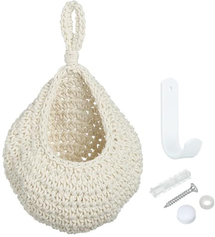 PATIKIL Hängende Obstkörbe für die Küche, kleine handgewebte Wandhängende Körbe zur Aufbewahrung von Knoblauch, Kartoffeln, Gemüse, beige