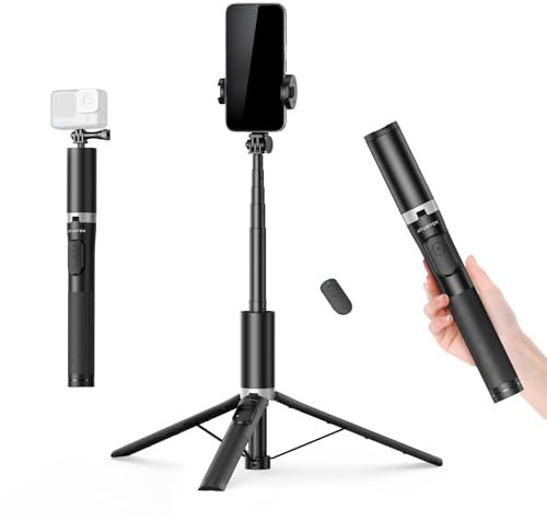 ATUMTEK 161 cm Selfie-Stick-Stativ mit Abnehmbarer Handyhalterung und Fernbedienung, kompatibel mit iPhone, Samsung und Android-Smartphones, Batteriebetrieben,schwarz