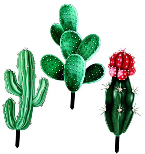 3St Kaktus-Karte terassendeko aussendeko Gartenkakteenpfahl Metall-Kaktus-Gartenkunst Ornament Anlage Rasenkunst Outdoor-Schmuck Acryl Statue Requisiten schmücken Karte einführen