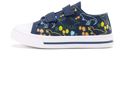 Kids Canvas Trainers, Boys Girls Easy Fasten Shoes | Hook-and-Loop, Low-Top, Casual Walking, Lightweight, School, Girls Boys