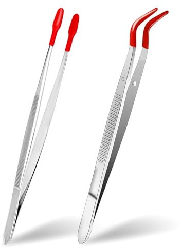 2 pinzas para manualidades con puntas de goma, pinzas adhesivas de metal con revestimiento de PVC suave, pinzas curvadas en ángulo para la fabricación de joyas de laboratorio, manualidades, monedas de