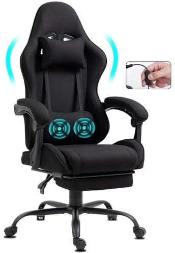 Delman Sedia da ufficio da gaming, in tessuto, con USB, per il gioco, ergonomica, con poggiapiedi, poggiatesta, cuscino lombare da gioco, sedia girevole 02-0040 (nero)