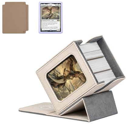 Infinity Guard Kartendeck-Box für MTG mit Commander-Display für 100+ doppelhültige Karten, magnetische Karten-Aufbewahrungsbox passend für TCG-Sport-Sammelkarten (Sand und Grau)