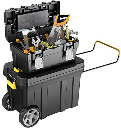GYMAX Ensemble de 2 Boîtes à Outils, Caisse à Outils avec 2 Roues Intégrées et Poignée de Traction Télescopique, Design Emboîtable pour Déplacement Facile, Convient pour Garage, Jardin