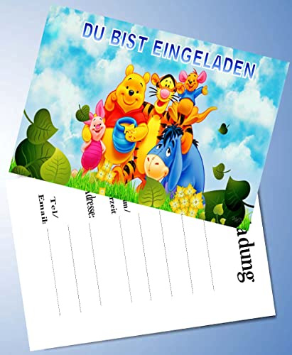 VSW 12 Einladungskarten & 12 Umschläge für Geburtstag Partys und Kindergeburtstag Winnie Pooh Nr. 91