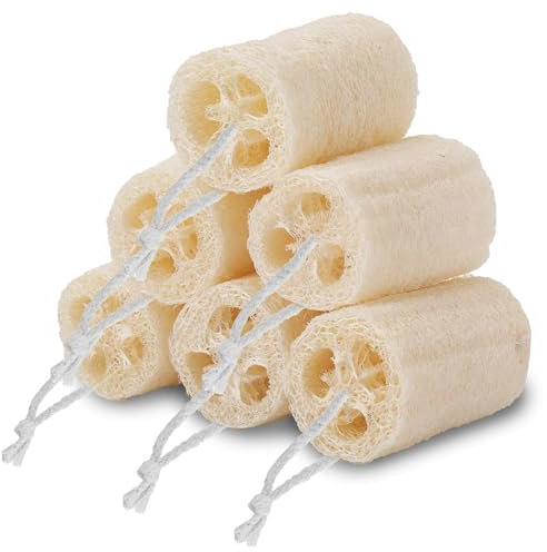 WVacFre Paquete de 6 esponjas de lufa natural, esponja de lufa orgánica, esponja de baño orgánica Luffa para fregar la ducha y limpiar la cocina