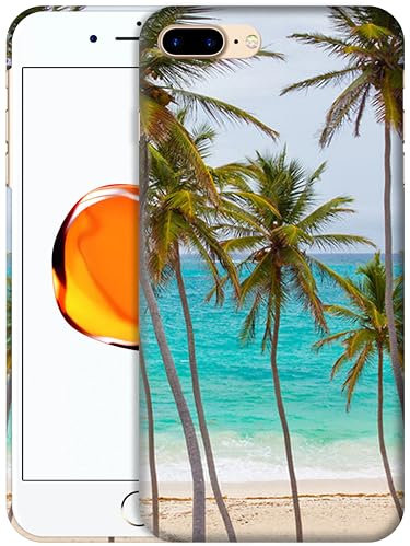 GlamCase for iPhone 7 Plus / 8 Plus, iPhone 7 Plus / 8 Plus Case - Tropical Palm Tree On Beach Printed Slim Fit Cute Plastic Hard Protective Designer Back Case / Cover for iPhone 7 Plus / 8 Plus.