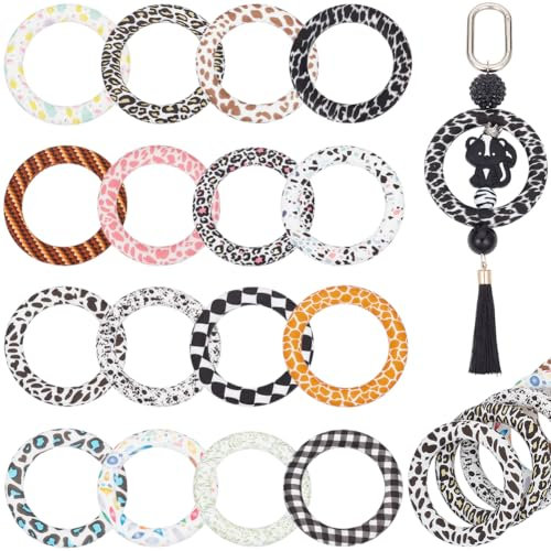 SUNNYCLUE 16Pcs Silicone Bead Ring Silicone Beadable O Rings Silicone Focal Beads Bulk Round Silicone Loop with 2 Holes Silicone Ring Beads Silicone Rings for jewellery Making DIY Crafts Keychain