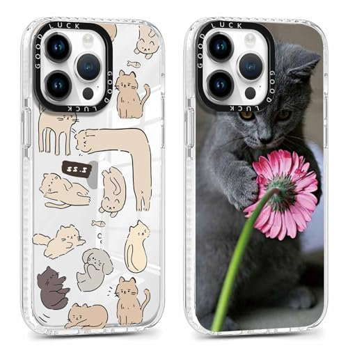 Foonary 2 Pack Clear Print Phone Case for iPhone 14 Pro Max 6.7,Slim Soft Silicone with Cute Cat Design Aesthetics Transparent Pattern Cases,Shockproof Bumper Protector Cover for iPhone 14 Pro Max