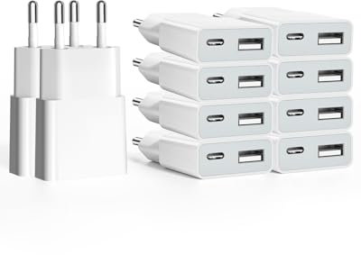 USB Ladegerät 5W Slim Ladestecker Netzteil 5V 1A 2Port USB C+ USB A Netzstecker Adapter, Steckdosenadapter für iPhone,eBook Reader, Xperia, MP3, Smartphone(Weiß) (Thickness 1.45cm/10packs)