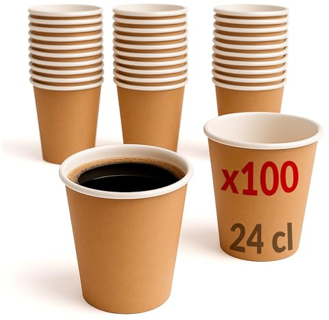 Table'Colors 100 Verres en Carton 24 cl Esprit Kraft - Gobelet - Tasse - Café - Boisson fraiche - Thé - Idéal pour Fêtes et Événements - Design Pratique