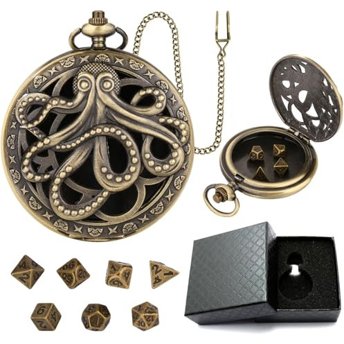 Kytpyi Dadi da Gioco, Dadi, Set Dadi D&D Metallo Retrò 7 Dadi Poliedrici 1 Confezione Regalo per Viaggio Festa Campeggio, Dadi D&D Mini Resistente Portatile per Giochi di Ruolo Giochi(Polpo)