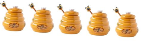 Amosfun Sets Honey Dispenser Sticks Honey Jar Dipper Lid Ceramic Kitchen Storage