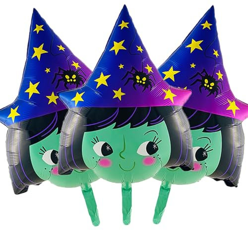 Helium Ballon Hexe, 3pcs Halloween Folienballon, Halloween Deko Ballon, Halloween Luftballons Set, Party Deko Halloween, Partydekorationen für Halloween, Ostern, Karneval