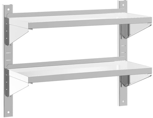 vidaXL Wandregal mit 2 Böden 75x30x60 cm Silbern Edelstahl