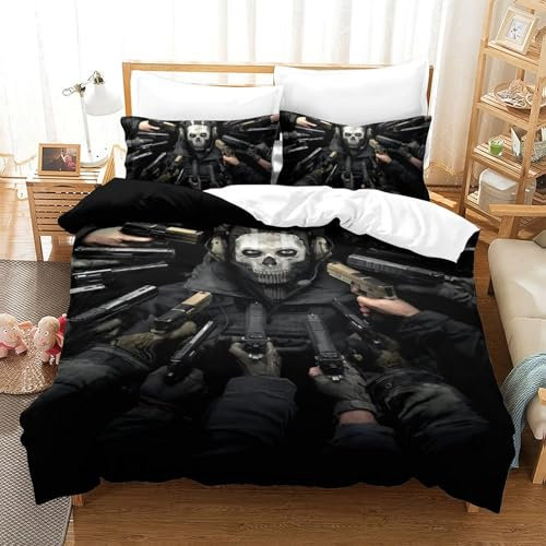 BSTELA9IE Call of Duty Bettbezug Bettwäsche Set 3 Teilig Kinderbettwäsche Reißverschluss Mit Kissenbezug Betten Set Für Jugendliche Kinder Schlafzimmer Single(140x200cm)