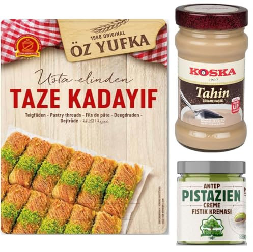 Dubai Schokolade - KIT zum Selbermachen - Dubai Schokoladen mit Pistazien Creme 200 Gramm, 300 Gramm Tahini Dubai Cikolata Kadaif, Baklava, Kadayif Teigfäden 500 Gramm