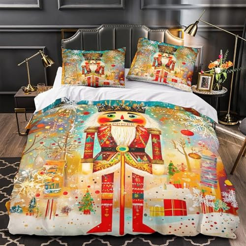 RIAVBAODG 3D Christmas Nutcracker Printing Duvet Cover Set Nutcracker 3 Pcs Bedding Set Soft Lightweight Bedroom Dorm Decor for Kids Teens Boys Room Decor with Pillowcase Single（140x200cm）