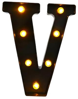 Fenteer Leuchtendes schwarzes Alphabet-Festzelt-Buchstabenschild, LED-Buchstabenlichter, Schild, dekorative Bar, Urlaub, Hochzeit, kreative Lampe, Dekoration, V 17cmx21.8cmx4cm