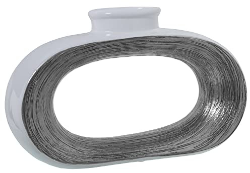 JARRÓN CERÁMICA 24CM BLANCO/PLATA 37X10X24CM