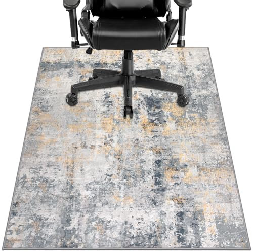 Capslpad rutschfeste Stuhlmatten für Hartholzboden 90x120cm Graugold Abstrakt Bodenschutzmatte Gaming Schreibtischstuhl Unterlage Schreibtisch Teppich für Hartböden Büro Bürostuhl